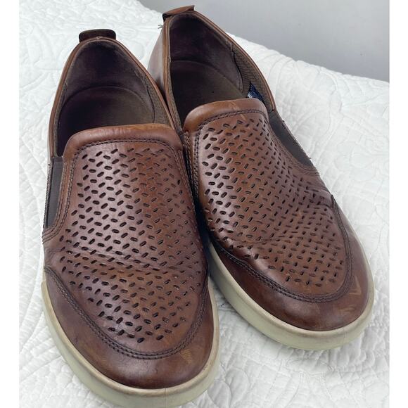 Ecco Men's Size 46 (US 12/12.5) Tan Soft Sneaker Causal Slip On Leather Shoes - Picture 1 of 10